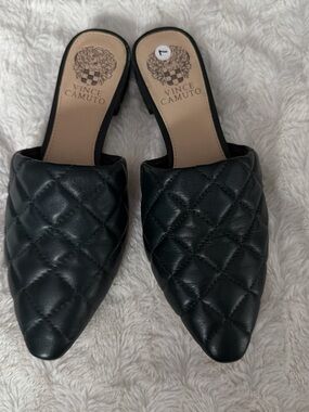 Vince Camuto Black Quilted Pointed-Toe Slide Mule